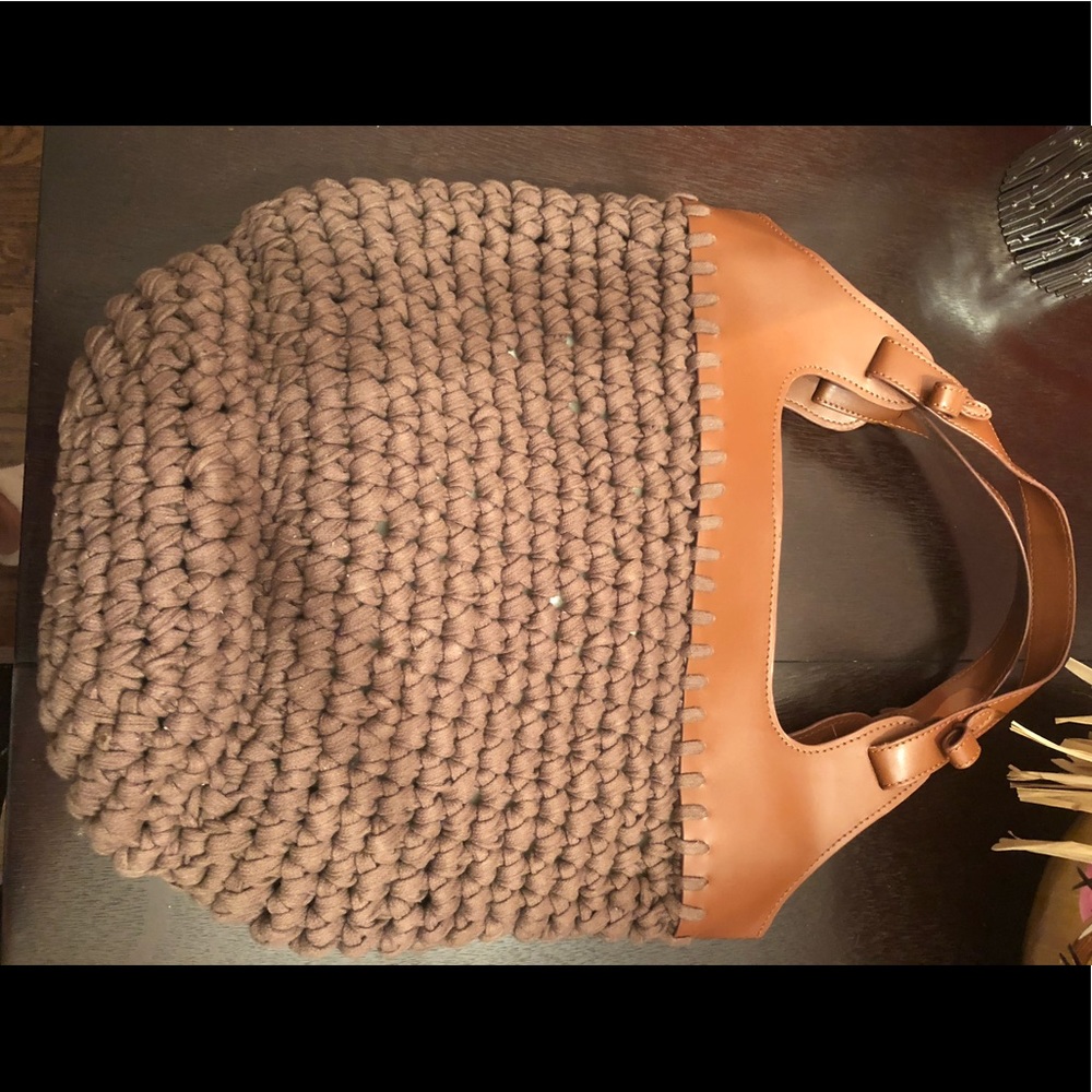 Free People Brown Knit & Tan Leather Tote